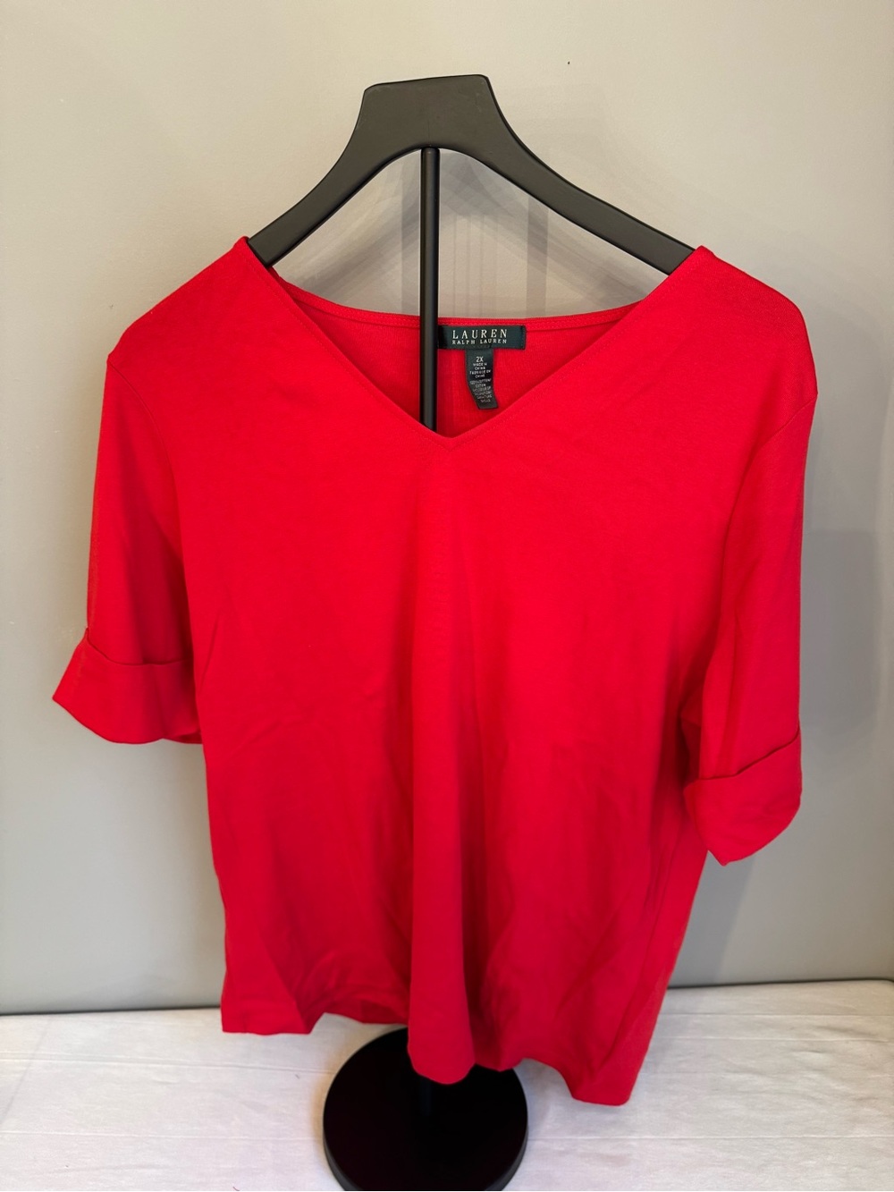 Ralph Lauren Bright Red V-Neck Short Sleeve Top Sz 2X